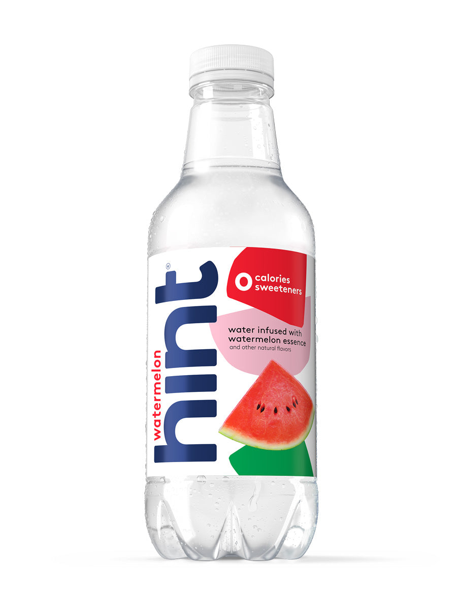 A bottle of Watermelon hint water on a white background.