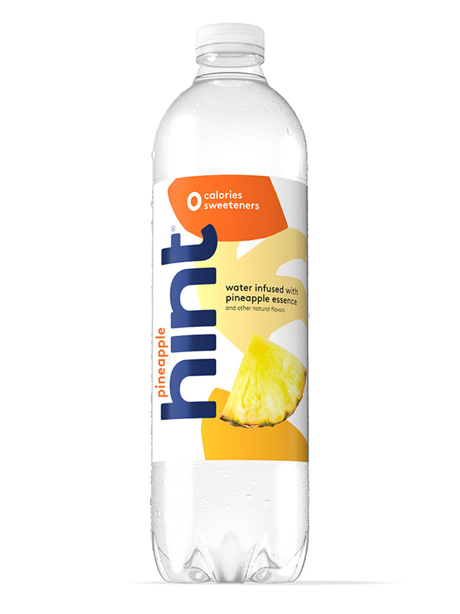 A 1L bottle of Pineapple hint water on a white background.
