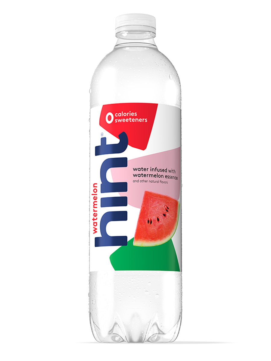 A 1L bottle of Watermelon hint water on a white background.