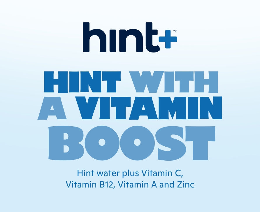 Hint with a vitamin boost. Hint water plus Vitamin C, Vitamin B12, Vitamin A, and Zinc.