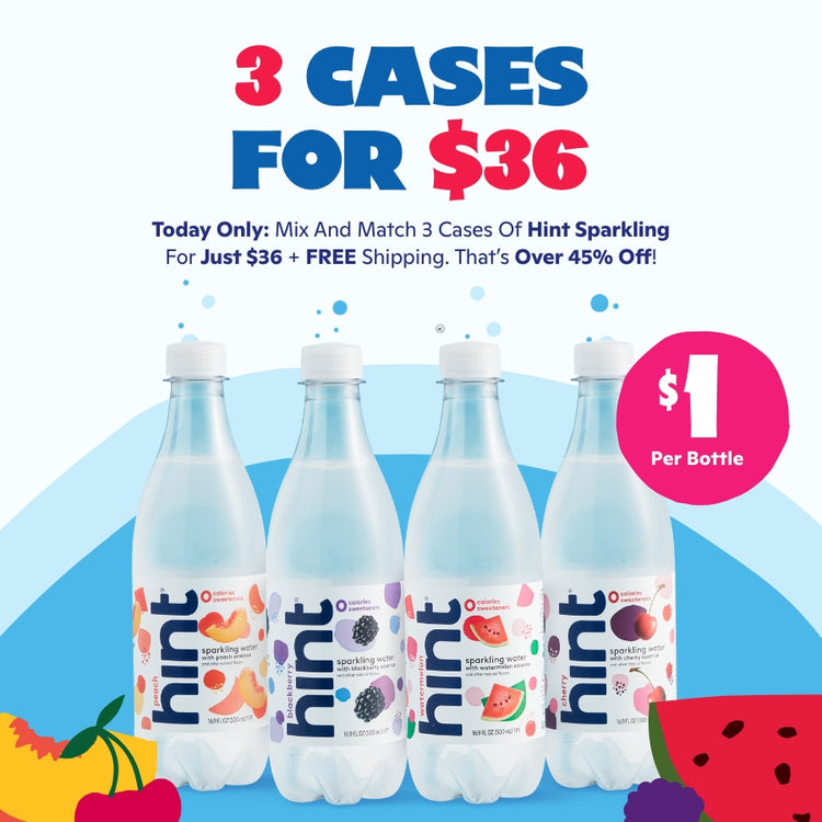 Mix & Match 3 cases 12 bottles per case. <br> Enter promo code SAVEONSPARKLING at checkout.