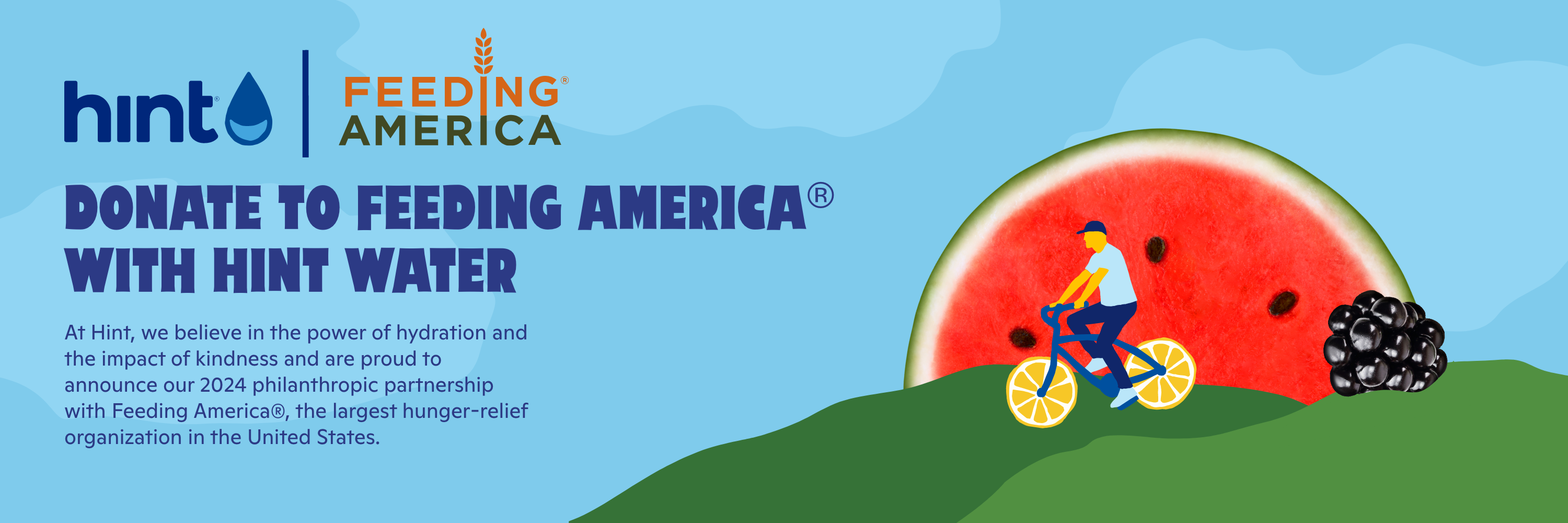 Donate to Feeding America with hint water.