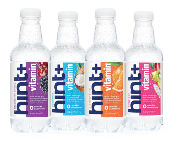 Hint+ Vitamin bottles on white background