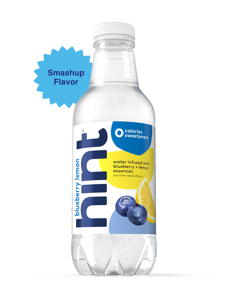 A bottle of Blueberry Lemon hint water on a white background. There is a "Limited Time Flavor" visual tag to identify this offering.