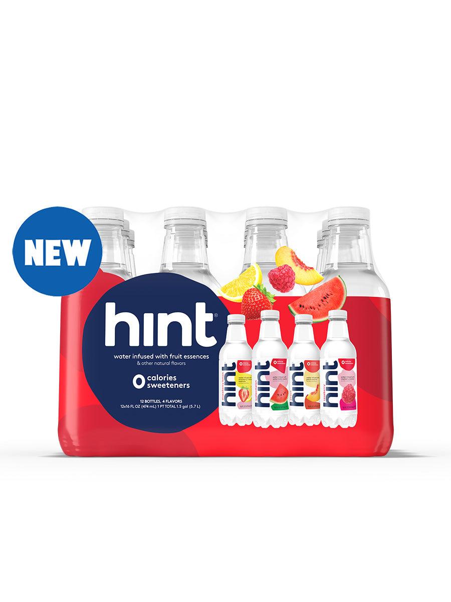 The red variety pack of hint water that contains: raspberry, peach, watermelon and strawberry lemon flavors.