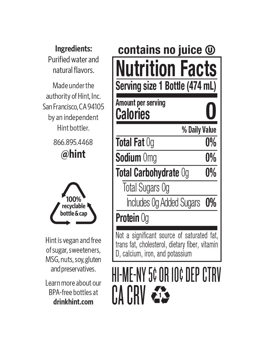 nutritional label; 0 calories