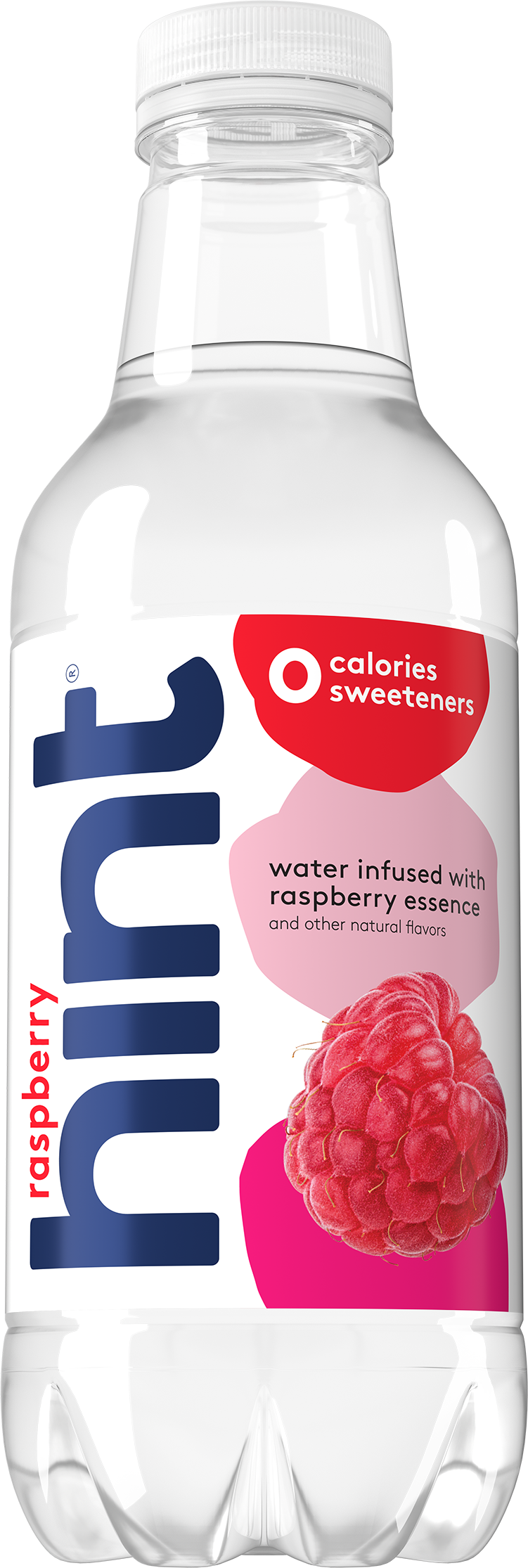 A bottle of Raspberry hint water on a white background.