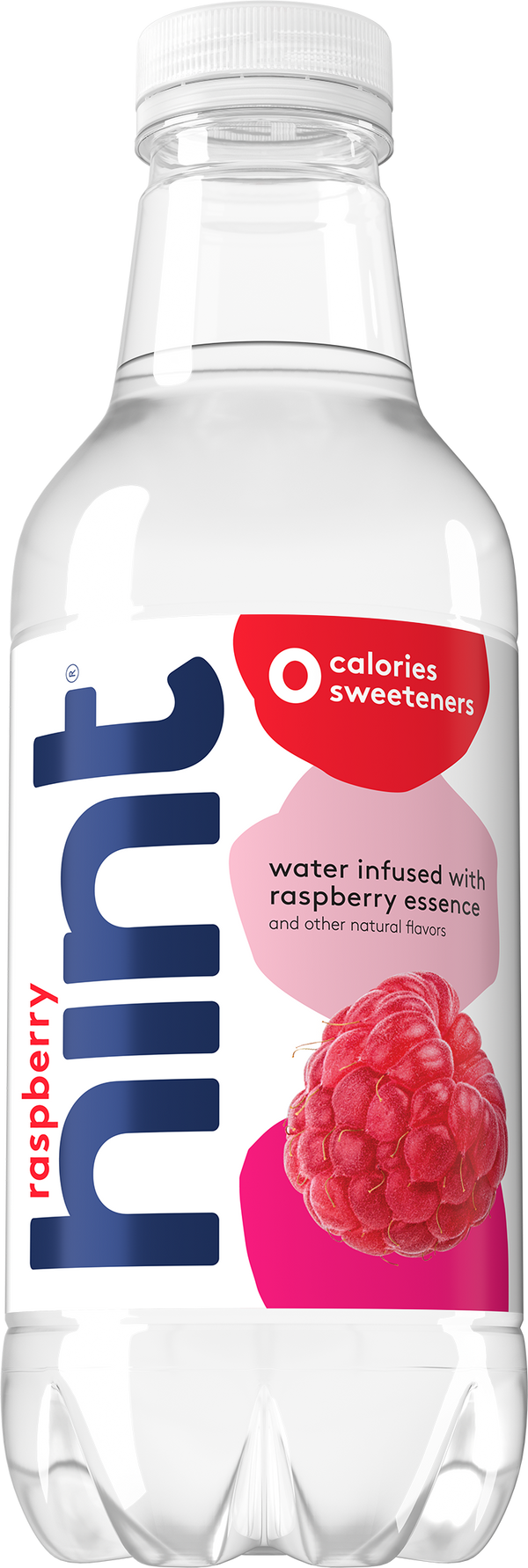 A bottle of Raspberry hint water on a white background.