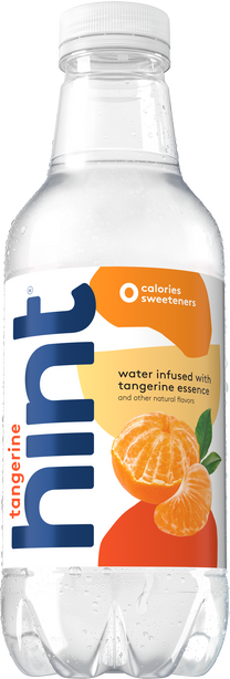 Hint Water bottle flavored with tangerine essence, labeled zero calories and zero sweeteners