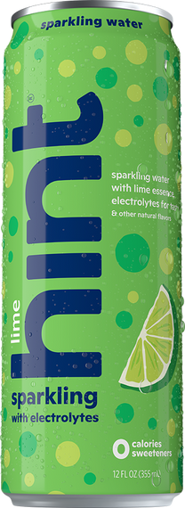 12 oz can of Hint sparkling water with lime essence and electrolytes, zero calories and sweeteners