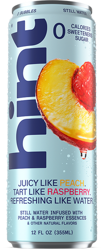 Hint Water still water can with peach and raspberry flavor, 12 fl oz, zero calories, no sweeteners, no sugar