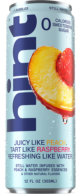 Hint Water still water can with peach and raspberry flavor, 12 fl oz, zero calories, no sweeteners, no sugar