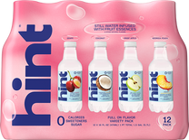 12-pack of Hint Water variety pack with grape, coconut, crisp apple, and Georgia peach flavors